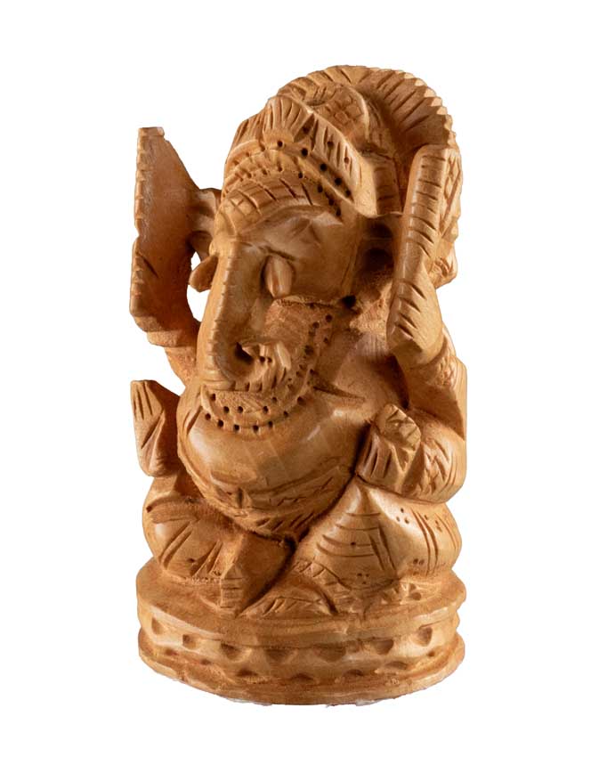 Figurine Ganesh En Bois – Artisanat Indien Fait Main