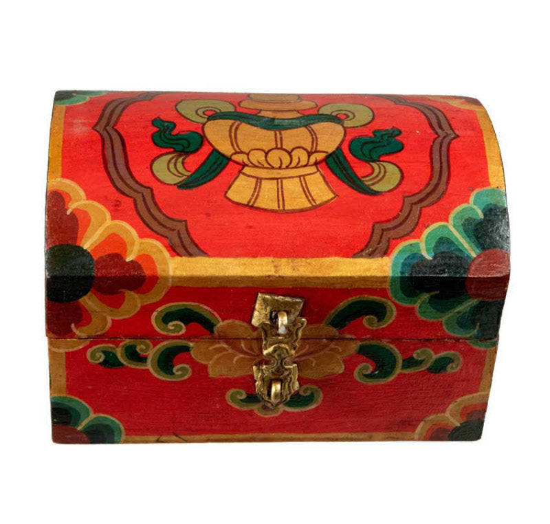 Boîte à bijoux tibétaine en bois peint – artisanat traditionnel du Népal
