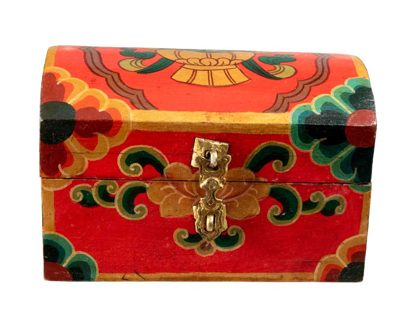 Boîte à bijoux tibétaine en bois peint – artisanat traditionnel du Népal