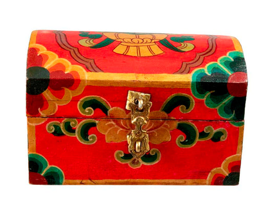 Boîte à bijoux tibétaine en bois peint – artisanat traditionnel du Népal