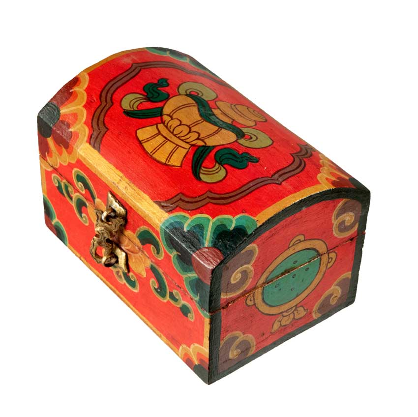 Boîte à bijoux tibétaine en bois peint – artisanat traditionnel du Népal