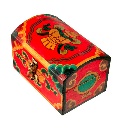 Boîte à bijoux tibétaine en bois peint – artisanat traditionnel du Népal