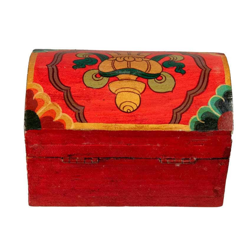 Boîte à bijoux tibétaine en bois peint – artisanat traditionnel du Népal