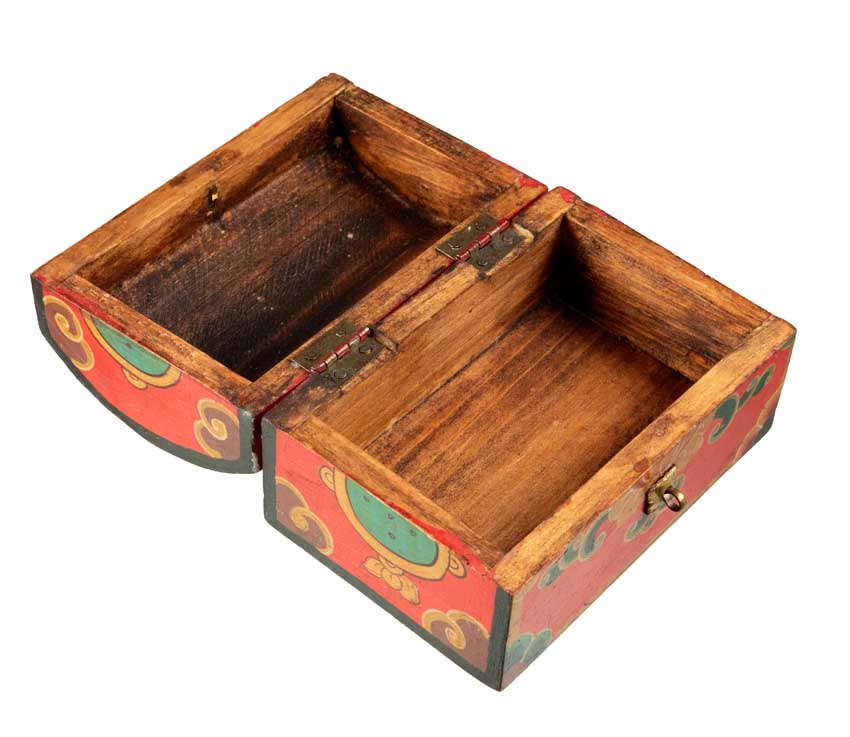 Boîte à bijoux tibétaine en bois peint – artisanat traditionnel du Népal