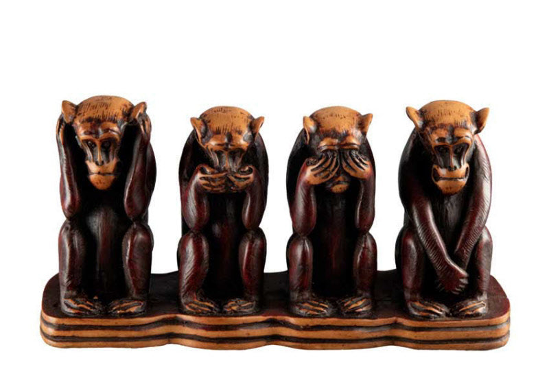 4 Singes de la Sagesse en Résine Bordeaux et Beige – Népal – Les Trois Singes De La Sagesse