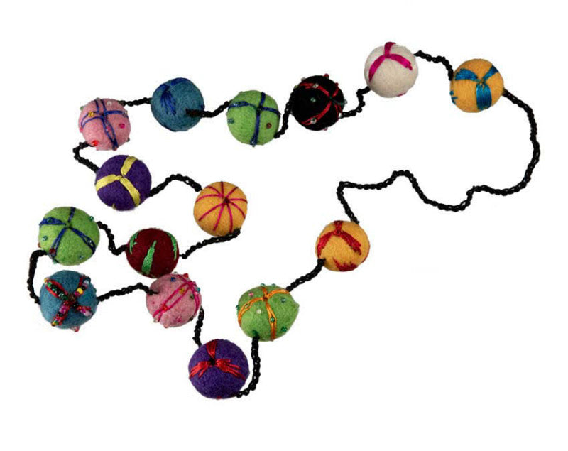 Collier En Feutrine De Laine Du Népal – Sautoir Artisanal En Perles De Laine 2,3 Cm
