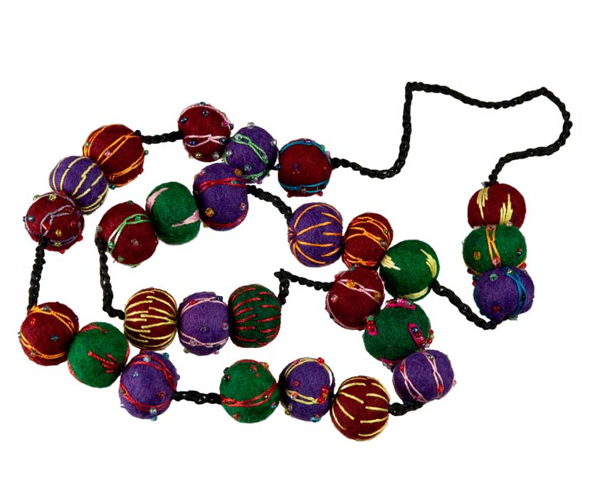 Collier En Feutrine De Laine Du Népal – Sautoir Artisanal En Perles De Laine 2,3 Cm