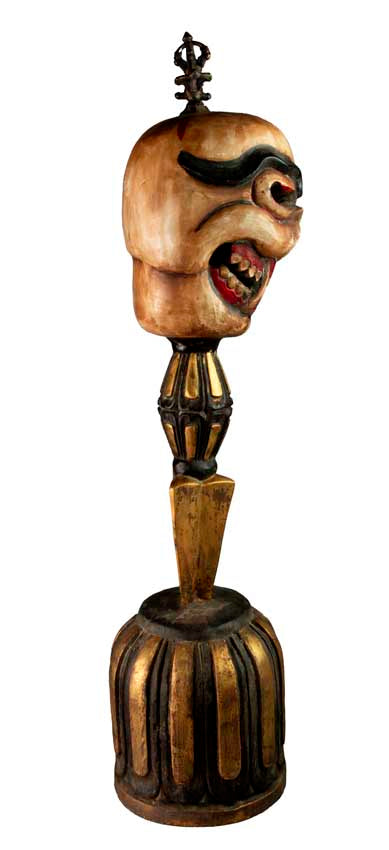 Citipati Phurba Tibétain – Crâne Rituel Bön de l'Himalaya en Bois 65 cm