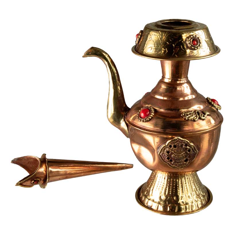 Paire de Bhumpa – vases à eau lustrale Kalasha en cuivre et laiton – objet rituel bouddhiste tibétain