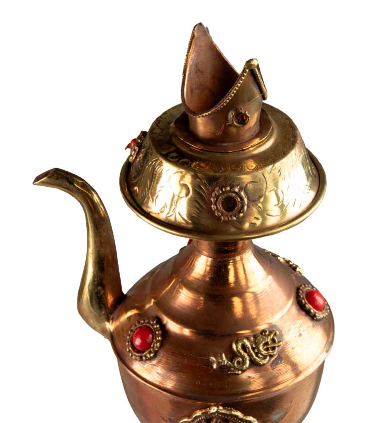Paire de Bhumpa – vases à eau lustrale Kalasha en cuivre et laiton – objet rituel bouddhiste tibétain