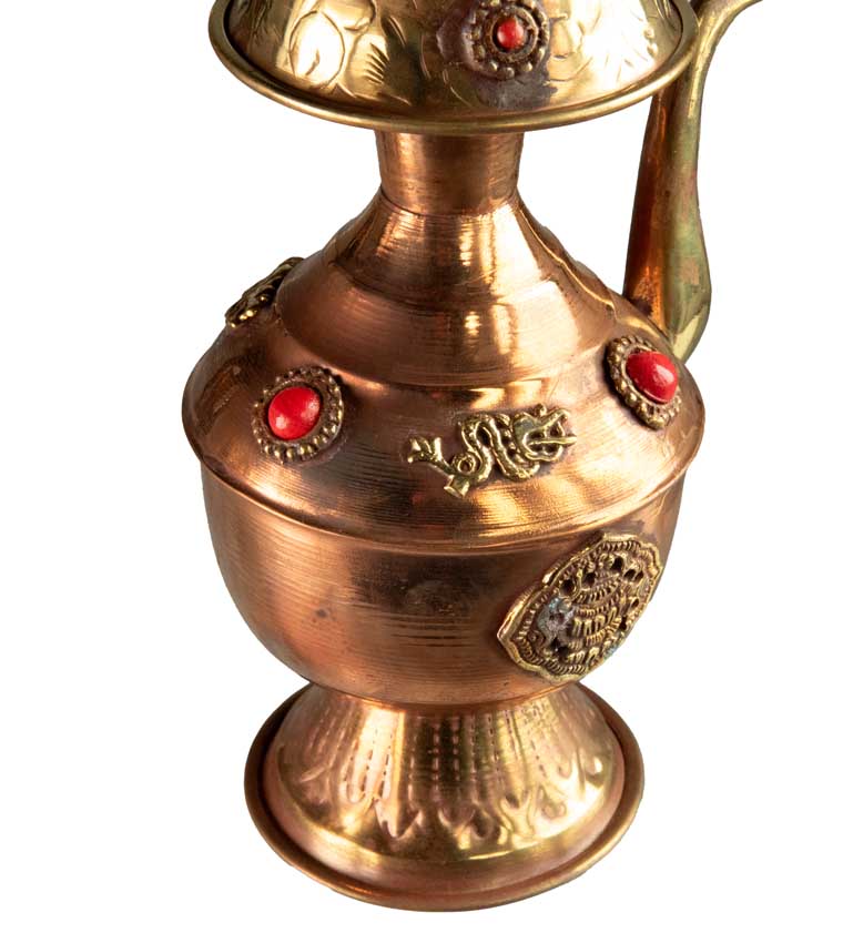 Paire de Bhumpa – vases à eau lustrale Kalasha en cuivre et laiton – objet rituel bouddhiste tibétain