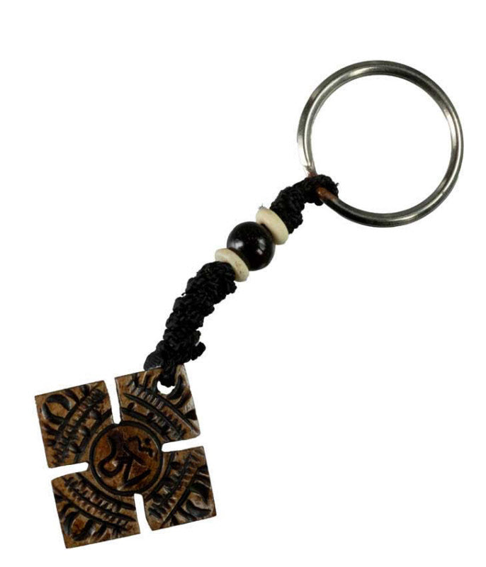 Porte-Clés Double Vajra Artisanal en Os de Bovin – Artisanat du Népal