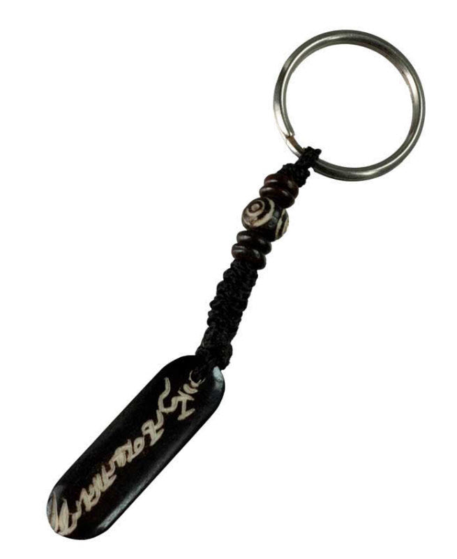 Porte-Clés Om Mani Padme Hum Artisanal en Os de Bovin – Artisanat du Népal