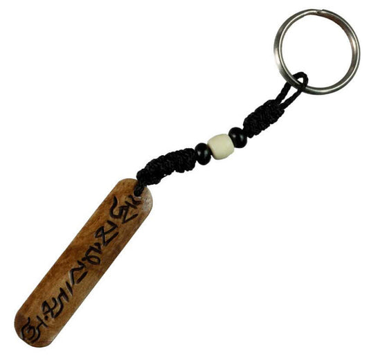 Porte-Clés Mantra Bouddhiste Artisanal en Os de Bovin – Artisanat du Népal