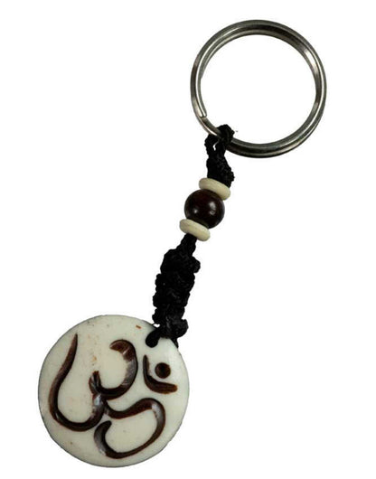 Porte-Clés Om Hindou Blanc Artisanal en Os de Bovin – Artisanat du Népal