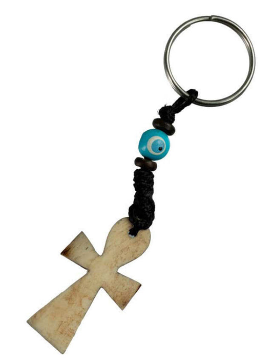 Porte-Clés Croix Ankh Artisanal en Os de Bovin – Artisanat du Népal