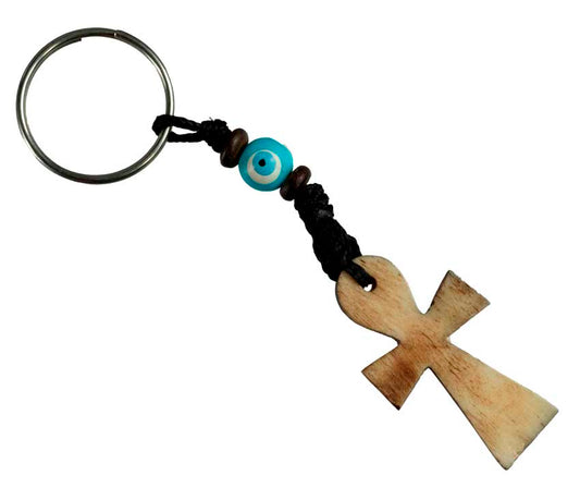 Porte-Clés Croix Ankh Artisanal en Os de Bovin – Artisanat du Népal