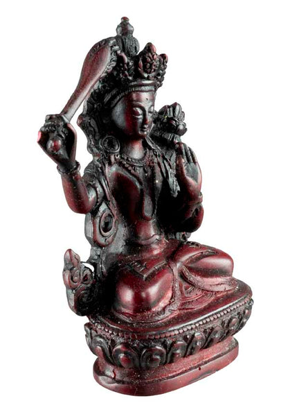 Statuette Manjushri en Résine Bordeaux 10 cm – Artisanat Bouddhiste du Népal
