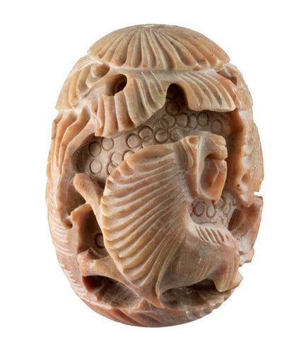 Statue Lion en Pierre Œuf Sculpté – Artisanat Indien