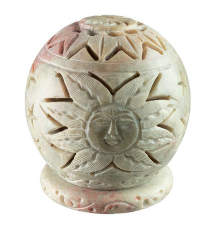 Photophore Soleil En Stéatite – Lampe Porte Bougie Artisanale Indienne