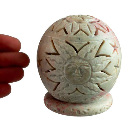 Photophore Soleil En Stéatite – Lampe Porte Bougie Artisanale Indienne