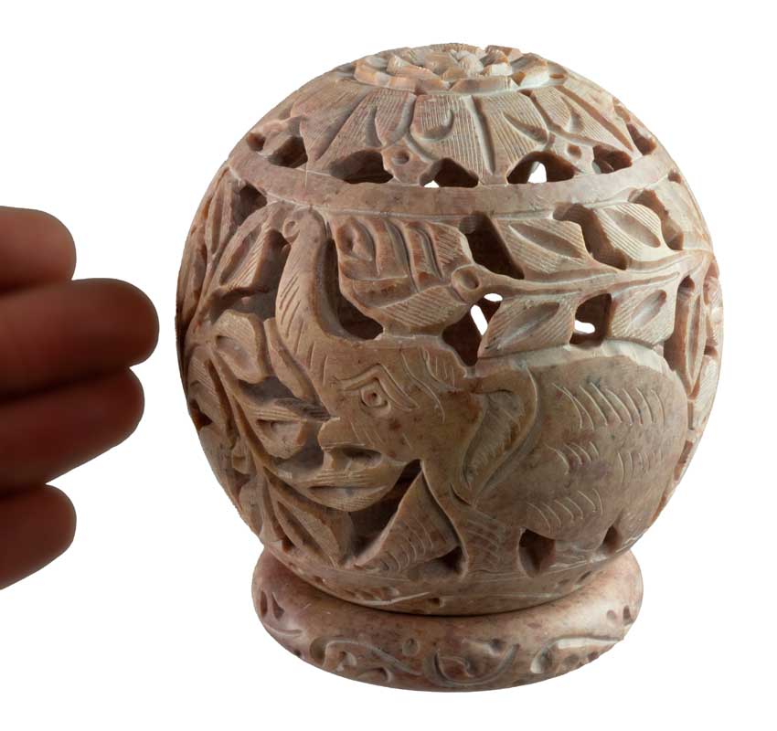 Photophore Éléphants Et Fleurs En Stéatite – Lampe Porte Bougie Artisanale Indienne