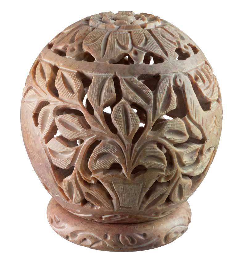 Photophore Éléphants Et Fleurs En Stéatite – Lampe Porte Bougie Artisanale Indienne