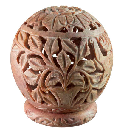 Photophore Éléphants Et Fleurs En Stéatite – Lampe Porte Bougie Artisanale Indienne
