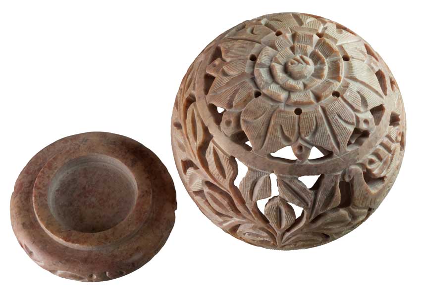 Photophore Éléphants Et Fleurs En Stéatite – Lampe Porte Bougie Artisanale Indienne