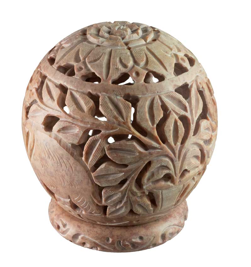 Photophore Éléphants Et Fleurs En Stéatite – Lampe Porte Bougie Artisanale Indienne