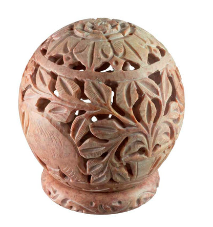 Photophore Éléphants Et Fleurs En Stéatite – Lampe Porte Bougie Artisanale Indienne