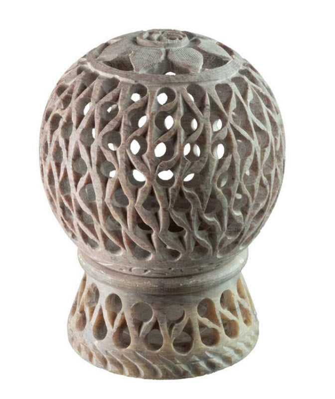 Photophore Floral En Stéatite – Lampe Porte Bougie Artisanale Indienne
