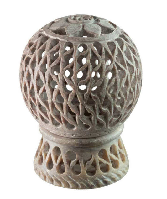 Photophore Floral En Stéatite – Lampe Porte Bougie Artisanale Indienne