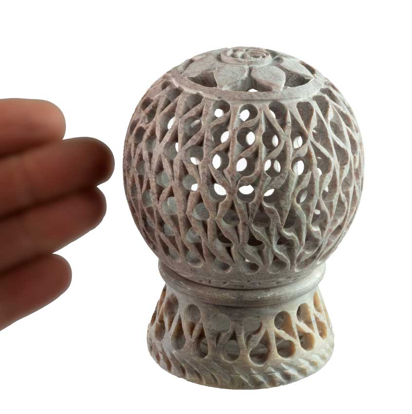 Photophore Floral En Stéatite – Lampe Porte Bougie Artisanale Indienne