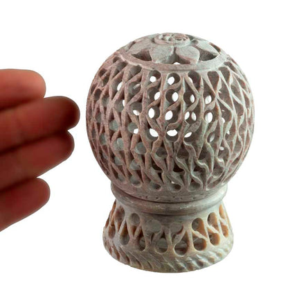 Photophore Floral En Stéatite – Lampe Porte Bougie Artisanale Indienne