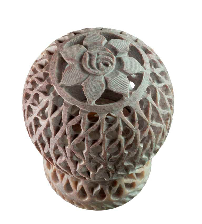Photophore Floral En Stéatite – Lampe Porte Bougie Artisanale Indienne