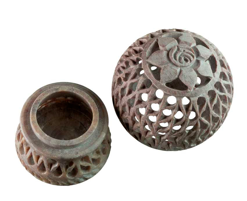 Photophore Floral En Stéatite – Lampe Porte Bougie Artisanale Indienne