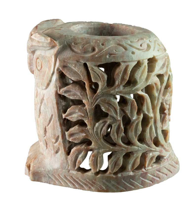 Photophore Chouette En Stéatite – Lampe Cache Bougie Artisanale Indienne