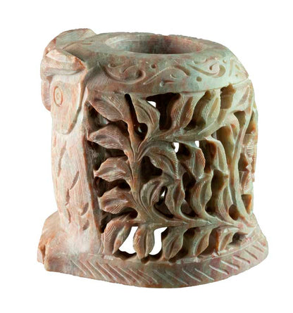 Photophore Chouette En Stéatite – Lampe Cache Bougie Artisanale Indienne
