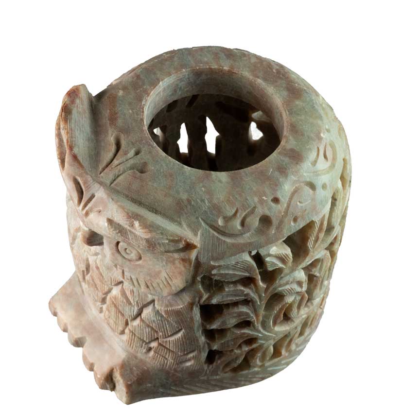 Photophore Chouette En Stéatite – Lampe Cache Bougie Artisanale Indienne