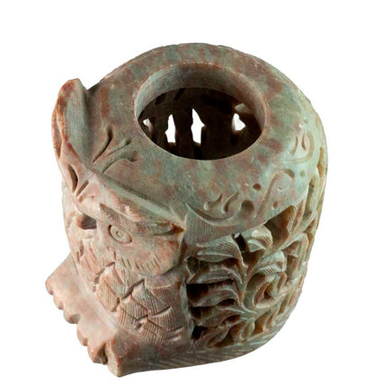 Photophore Chouette En Stéatite – Lampe Cache Bougie Artisanale Indienne