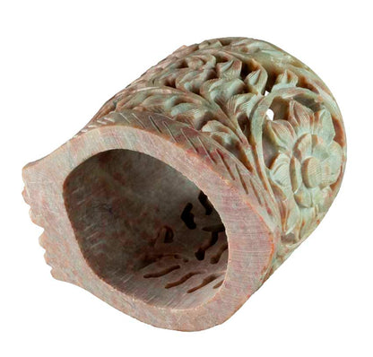 Photophore Chouette En Stéatite – Lampe Cache Bougie Artisanale Indienne