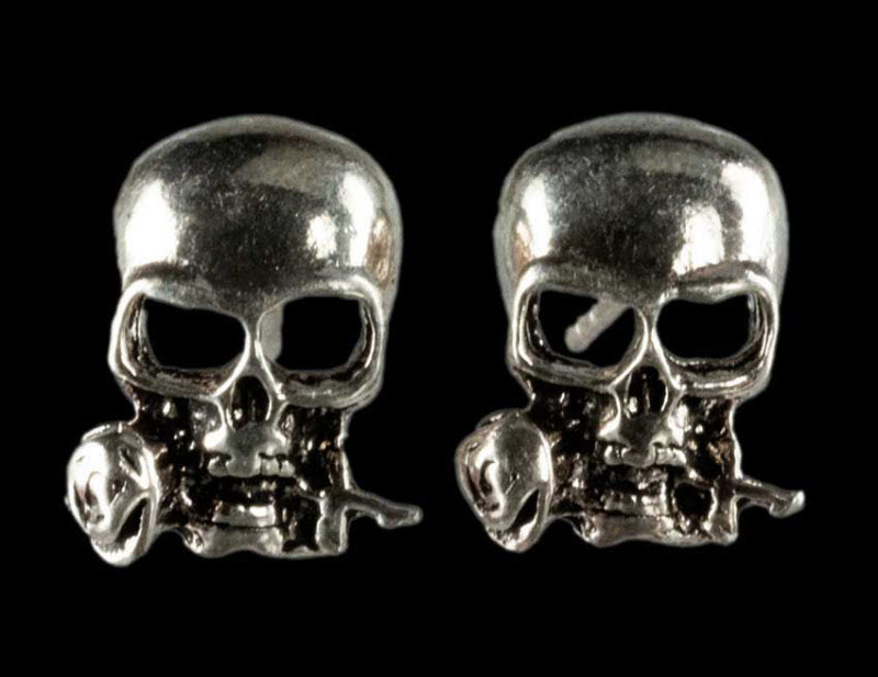 Boucles d’Oreilles Tête de Mort avec Rose en Argent 925