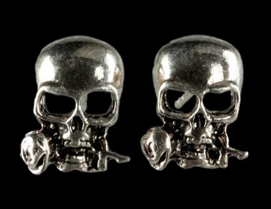 Boucles d’Oreilles Tête de Mort avec Rose en Argent 925
