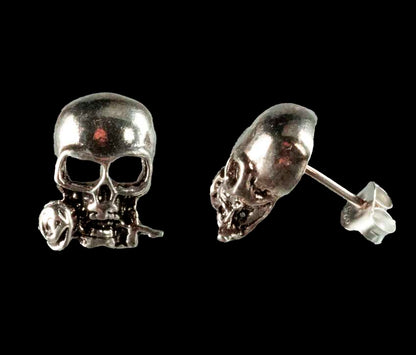 Boucles d’Oreilles Tête de Mort avec Rose en Argent 925
