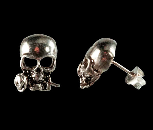 Boucles d’Oreilles Tête de Mort avec Rose en Argent 925
