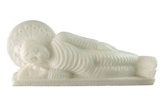 Statue Bouddha Nirvana en marbre blanc – Sculpture bouddhiste artisanale indienne