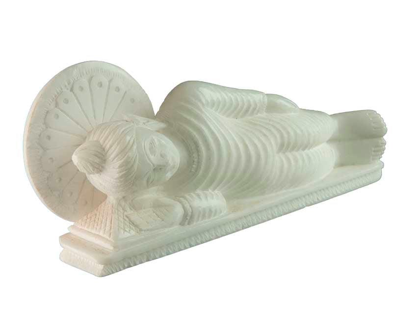 Statue Bouddha Nirvana en marbre blanc – Sculpture bouddhiste artisanale indienne
