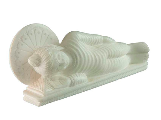 Statue Bouddha Nirvana en marbre blanc – Sculpture bouddhiste artisanale indienne