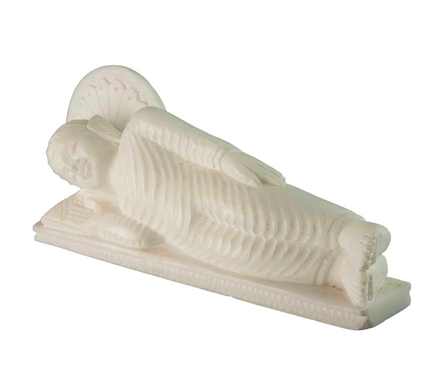 Statue Bouddha Nirvana en marbre blanc – Sculpture bouddhiste artisanale indienne